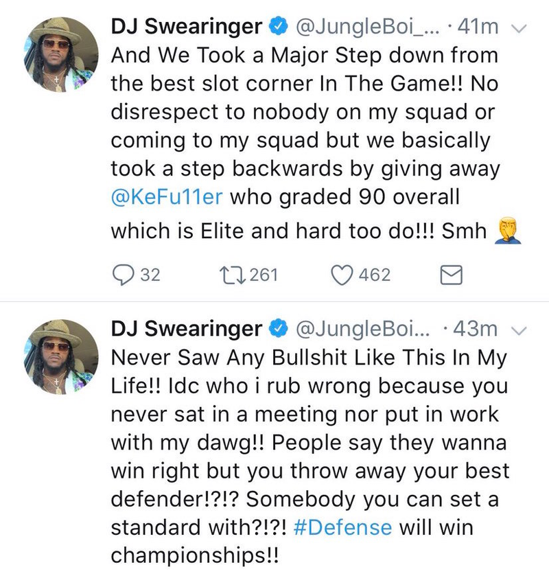 Illustration for article titled Washington Safety D.J. Swearinger Is Pissed About His Teammate Being Traded